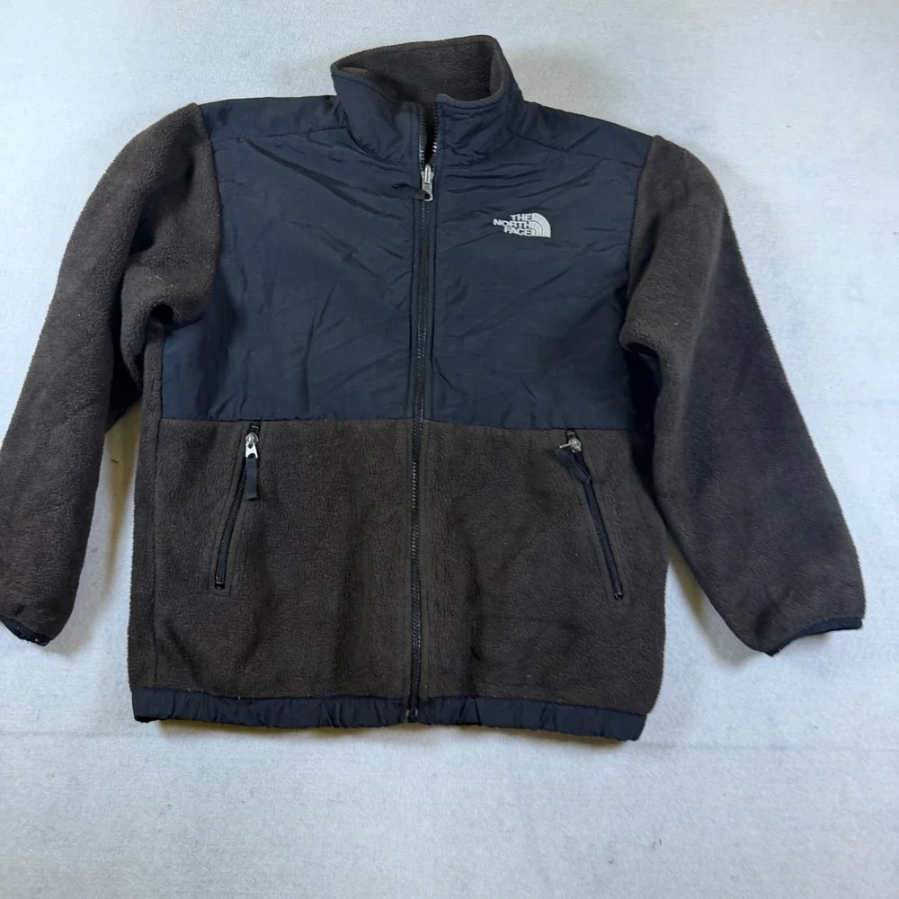 The North Face Denali Fleece Jacket Boys Large Brown Black Full Zip Mock Neck